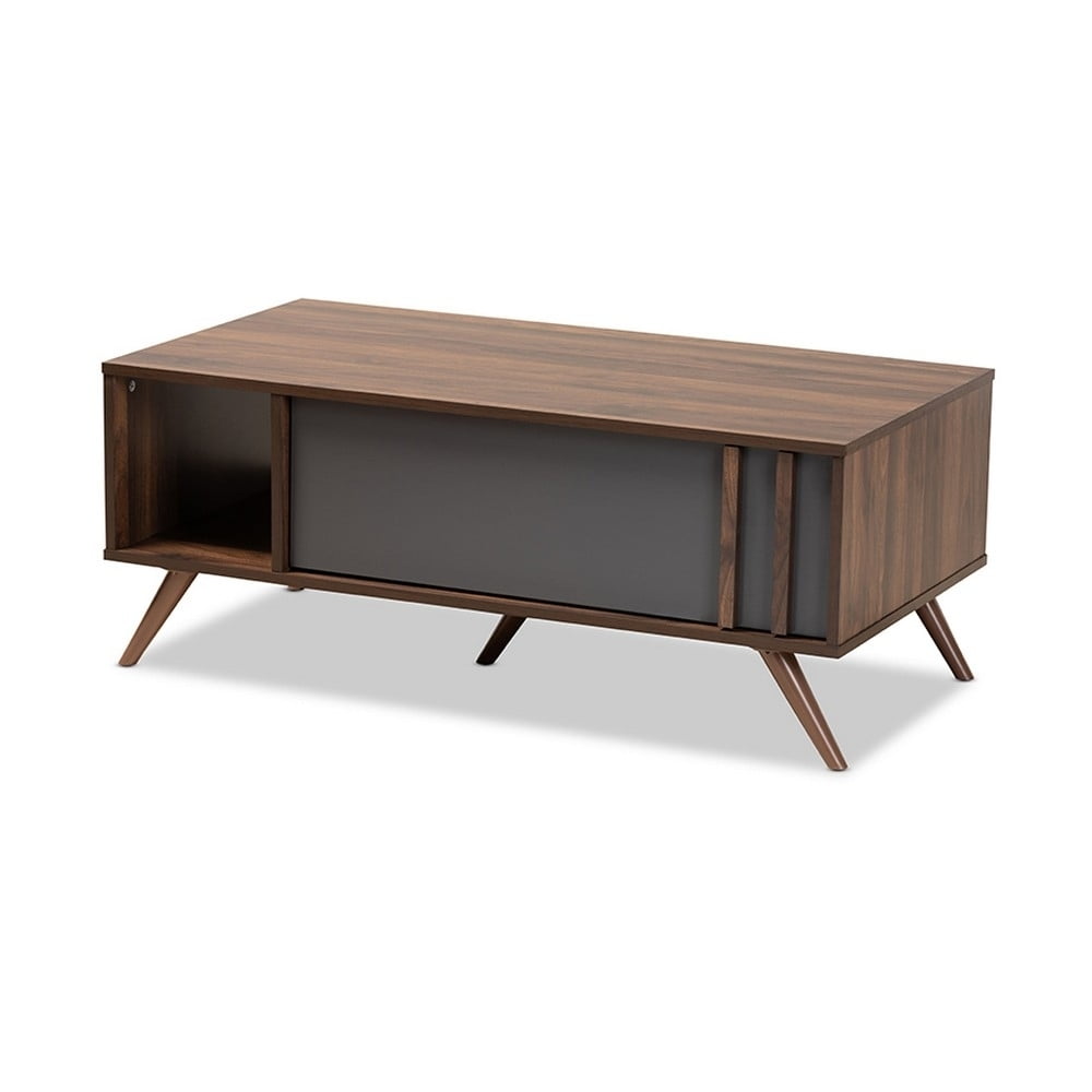 Naoki Two-Tone Grey and Walnut Wood Coffee Table with Storage
