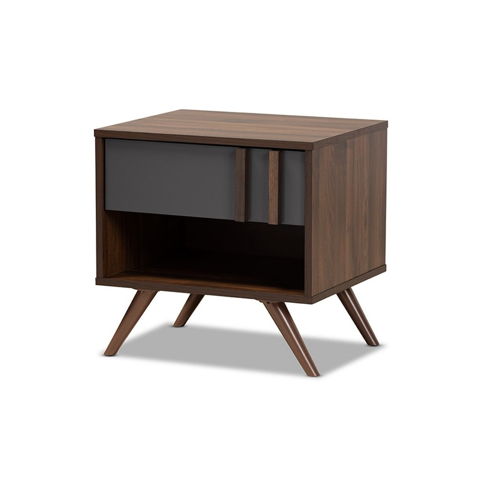 Naoki Two-Tone Gray and Walnut Wood Nightstand with Drawer