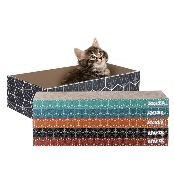 THE LICKER STORE Naomi 17" Modern Cardboard Reversible Cat Scratcher Pad in Box with Catnip, Multi-Colored (5-Pack), CSR1009A