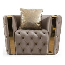 Naomi Button Tufted Chair with Velvet Fabric and Gold Accent in Off White