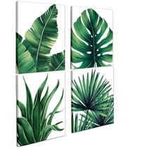 Naomi Catherine Designs Botanical Prints Wall Art for Bathrooms Canvas Green Leaf Framed Plant Wall Art Pictures 12"x16", 4 Pieces Watercolor Painting