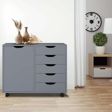 Naomi Home 5-Drawer Chest with Wheels, Craft Storage Organizer, Grey