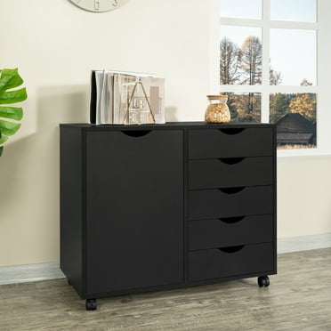 Amy 5-Drawer Office File Storage Cabinet with Shelves by Naomi Home-Color:Black