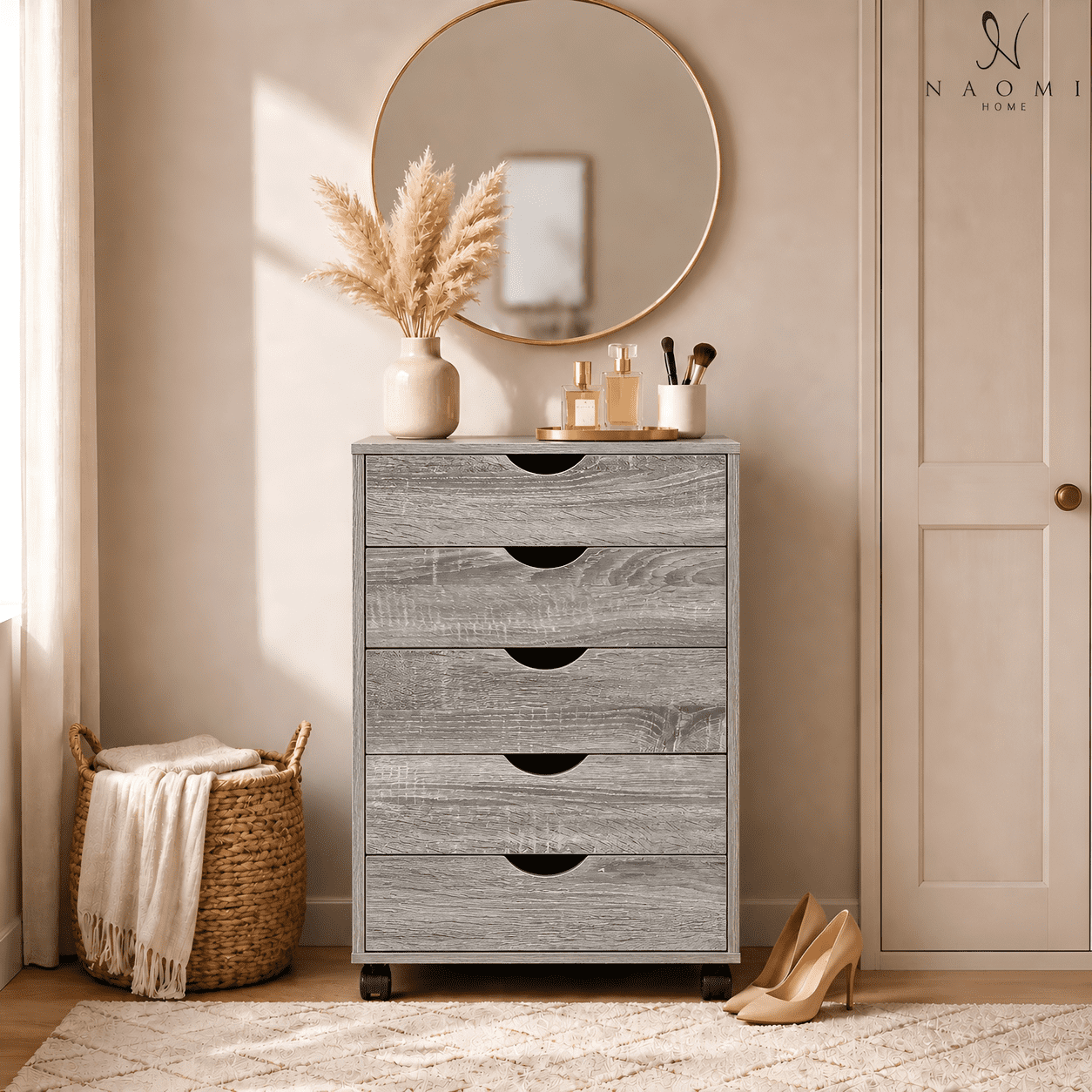 Naomi Home Taylor 5 Drawer Rolling Storage Cabinet with Lockable