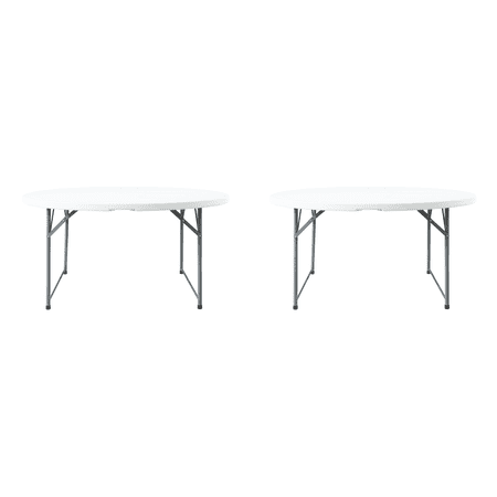 Naomi Home 60 Inch Round Folding Table Bi-Fold Portable Plastic Table with Carrying Handle Lightweight and Durable for Indoor/Outdoor Use White Resin with Sturdy Steel Frame - Set of 2