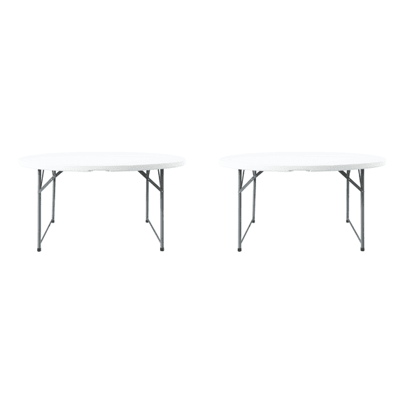 Naomi Home 60 Inch Round Folding Table Bi-Fold Portable Plastic Table with Carrying Handle Lightweight and Durable for Indoor/Outdoor Use White Resin with Sturdy Steel Frame - Set of 2