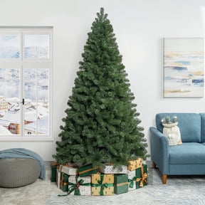 Naomi Home 7.5 ft Full Artificial Christmas Tree, Unlit, Realistic Lifelike PVC Pine with 1,346 Branch Tips, Hinged Construction, Sturdy Metal Stand, Flame-Retardant Holiday Décor