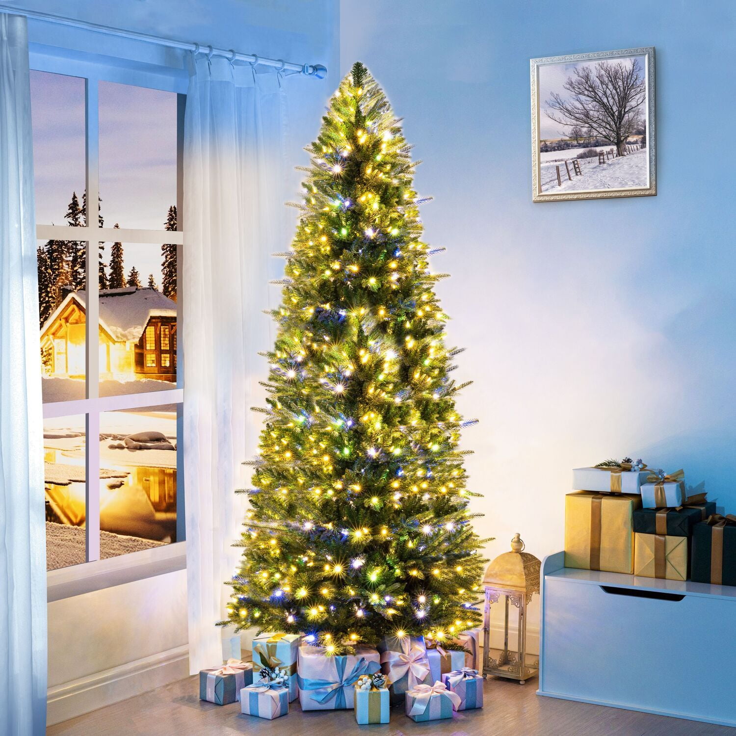 Naomi Home 7.5ft Christmas Tree with Multi-Color Lights, Realistic Fir ...