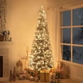 thumbnail image 1 of Naomi Home 7.5ft Slim Snow Flocked Christmas Tree with Lights, Realistic Frosted Skinny Pencil Christmas Tree Prelit with 1102 Branch Tips, 350 Warm Lights and Metal Stand, Aritificial Christmas Tree, 1 of 8
