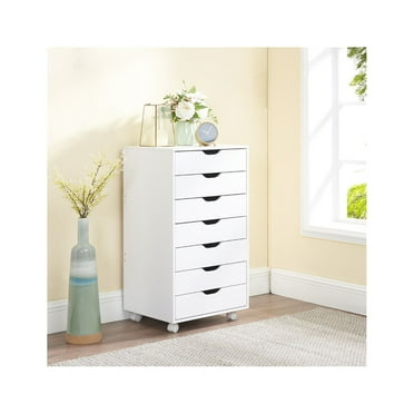 Naomi Home 7 Drawer Office Storage File Cabinet, Under Desk Storage File Cabinets for Home Office, Office Organization Filing Cabinet with Wheels, Printer Stand with Storage, White-Color:White