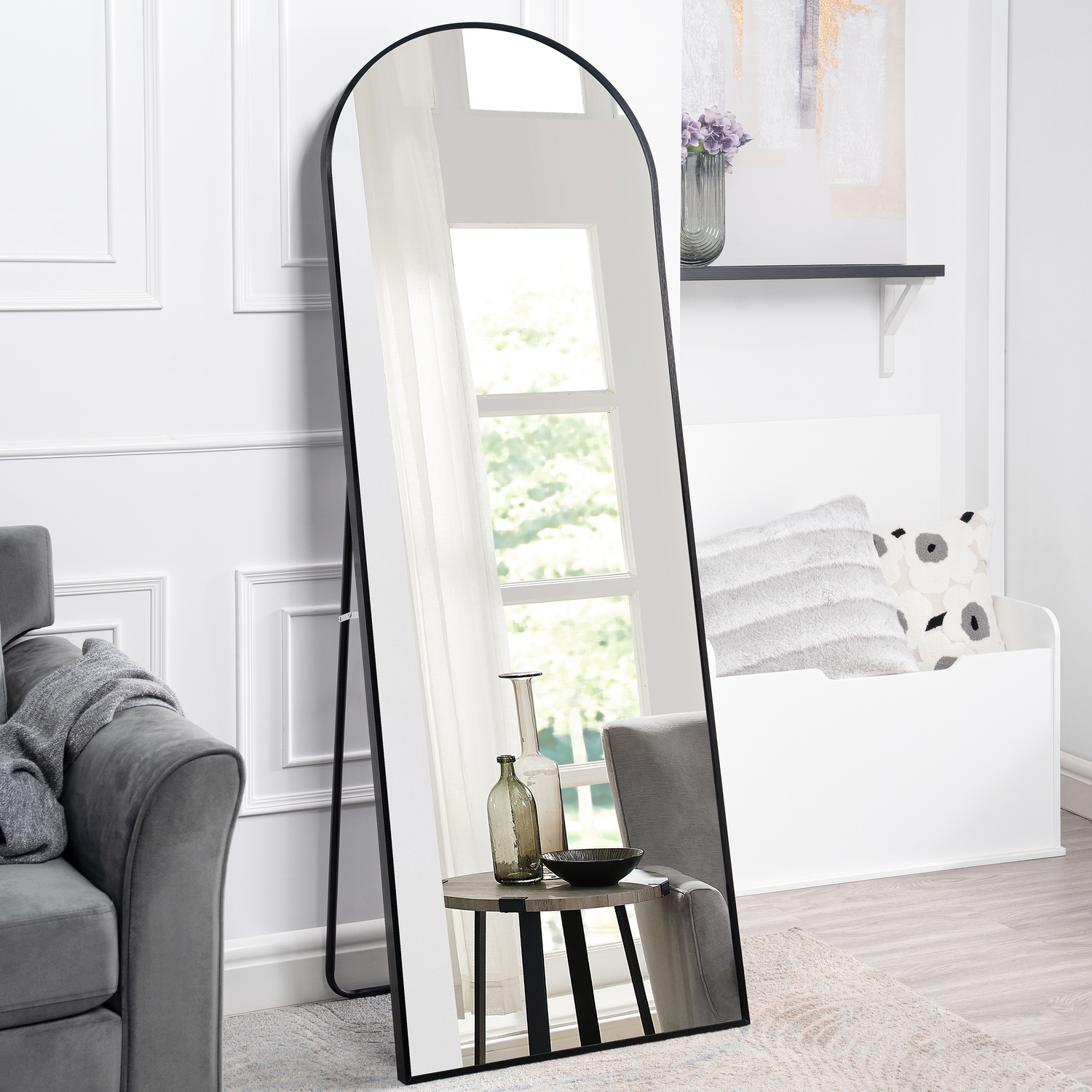 Naomi Home 71”x 31” Mabel Arched Aluminum Mirror Full Length Mirror Free Standing Leaning/Hanging/Mounted Mirror Aluminum Frame for Modern Living, Black