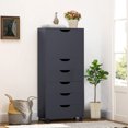 thumbnail image 1 of Naomi Home Adult 6-Drawer Dresser with Cabinet, Mobile Storage Unit with Lockable Wheels for Small Spaces, Black, 1 of 6