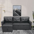 thumbnail image 1 of Laura Black Leather Sectional Sleeper Sofa with Pull Out Bed & Storage, 1 of 12