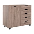 thumbnail image 1 of Naomi Home Amy 5-Drawer Wood Dresser Chest with Cabinet Door, Mobile Storage Organizer & Printer Stand for Home Office Vintage Oak, 1 of 7