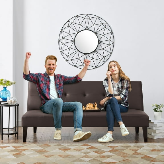 Naomi Home Button Tufted Futon Sofa Bed, Faux Leather Futon Couch, Modern Convertible Folding Sofa Bed Couch with Wooden Legs, Reclining Small Couch Bed, Futon Bed for Living Room, Dorm Espresso