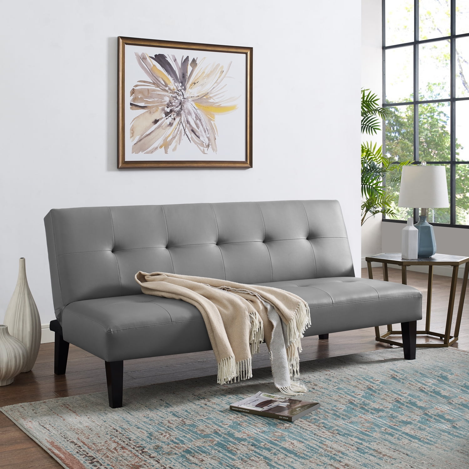Naomi Home Button Tufted Futon Sofa Bed-Color:Gray - Walmart.com