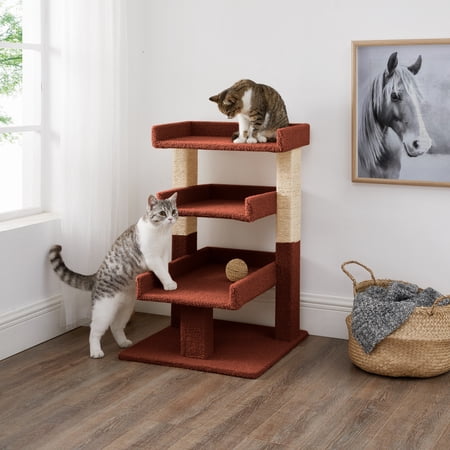Naomi Home Cat Scratch Tower Multi-Level Platform Kitty Activity Center, Cat Tower and Scratch Post Pet Furniture for Indoor Cats-Color: Terracotta