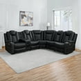 thumbnail image 1 of Naomi Home Chicago Corner Sofa Black Air Leather, Premium 6-Seater Reclining Sofa with Console, Cup Holders, USB Ports, Pillow Top Armrests & Split Back Design, Modern Air Leather Living Room Couch, 1 of 14