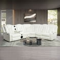 thumbnail image 1 of Naomi Home Chicago Theater Style Motion Sofa Corner Set With Adjustable Headrest-Color:White,Fabric:Air Leather, 1 of 18