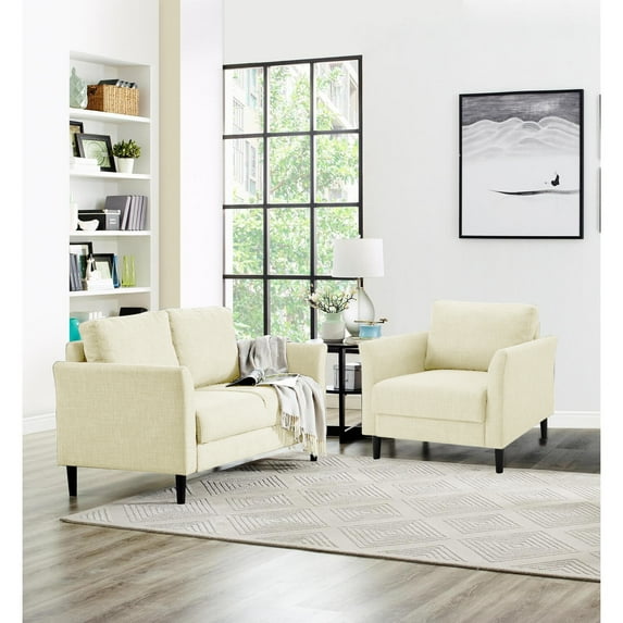 Naomi Home Claire Living Room Loveseat & Accent Chair, Cream