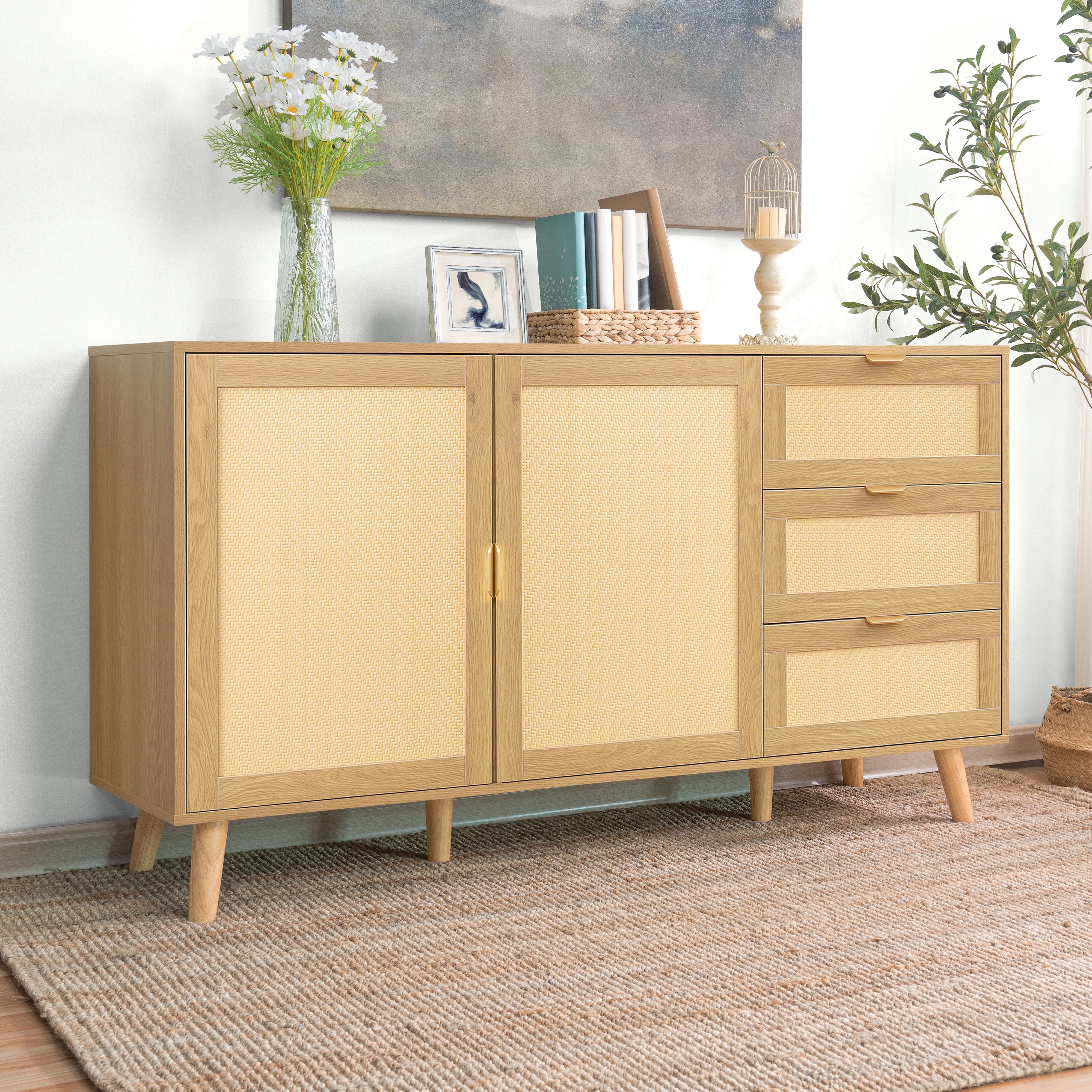 Naomi Home Darcy Rattan Sideboard-Door:Natural,Frame:Natural