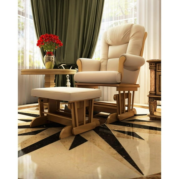 Naomi Home Deluxe Multiposition Sleigh Glider and Ottoman Set, Pecan, Sand