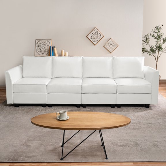 Naomi Home Elizabeth Modern DIY Collection-Color:Bright White,Fabric:Air Leather,Style:4 Piece Modular Sectional