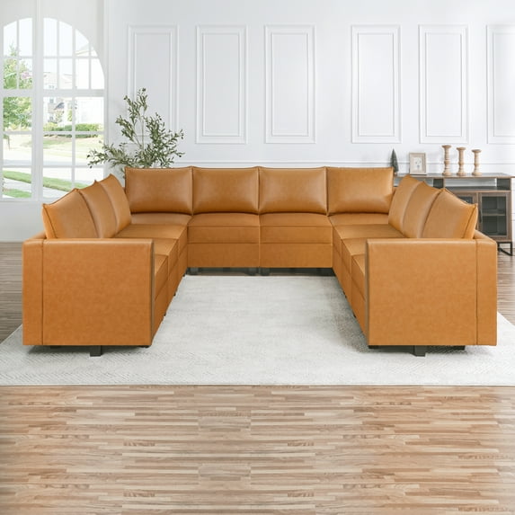 Naomi Home Elizabeth Modern DIY Collection-Color:Caramel,Fabric:Air Leather,Style:10 Piece Modular Sectional