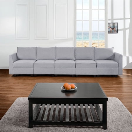 Naomi Home Elizabeth Modern DIY Collection-Fabric:Linen,Finish:Gray,Style:5 Piece Modular Sectional