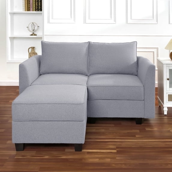 Naomi Home Elizabeth Modern DIY Collection-Fabric:Linen,Finish:Gray,Style:Loveseat with Ottoman
