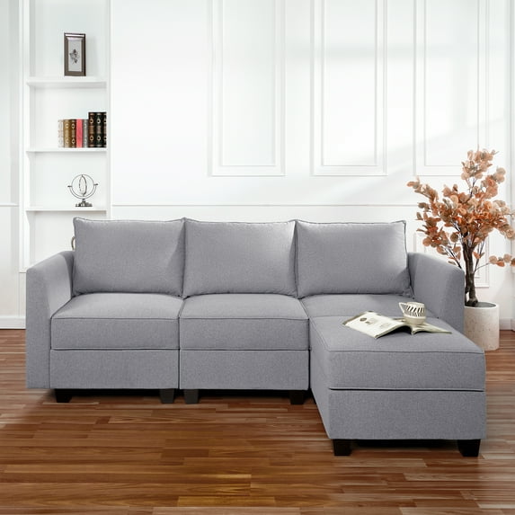 Naomi Home Elizabeth Modern DIY Collection-Fabric:Linen,Finish:Gray,Style:Sofa with Ottoman