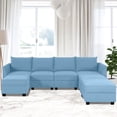 thumbnail image 1 of Naomi Home Elizabeth Modern DIY Collection-Fabric:Linen,Finish:Robin Egg Blue,Style:4-Seater with 3 Ottoman, 1 of 4