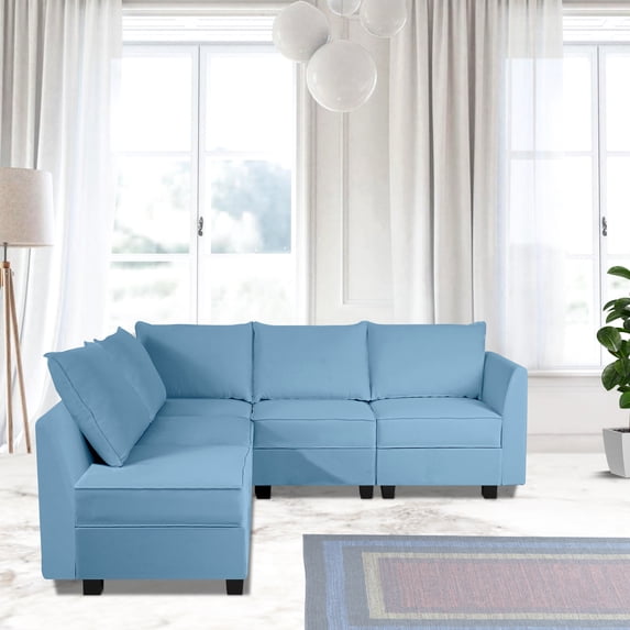 Naomi Home Elizabeth Modern DIY Collection-Fabric:Linen,Finish:Robin Egg Blue,Style:5 Piece Modular Sectional