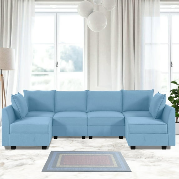 Naomi Home Elizabeth Modern DIY Collection-Fabric:Linen,Finish:Robin Egg Blue,Style:6 Piece Modular Sectional