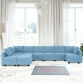 thumbnail image 1 of Naomi Home Elizabeth Modern DIY Collection-Fabric:Linen,Finish:Robin Egg Blue,Style:9-Seater with Double Ottoman, 1 of 4