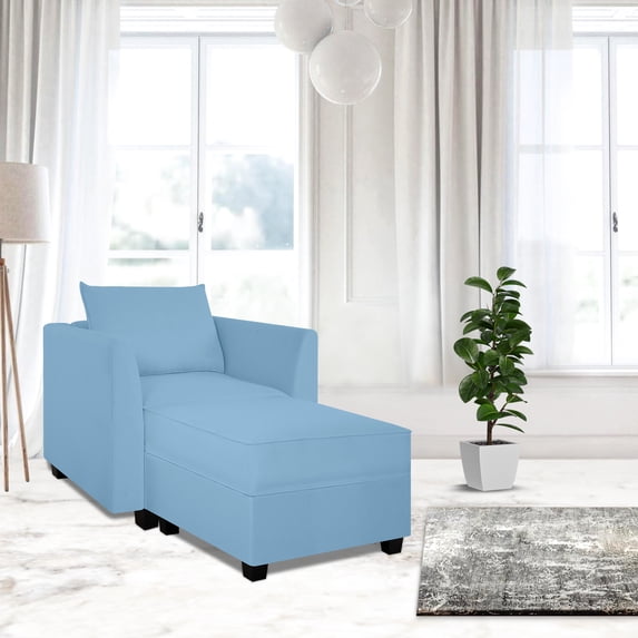 Naomi Home Elizabeth Modern DIY Collection-Fabric:Linen,Finish:Robin Egg Blue,Style:Accent Chair with Ottoman