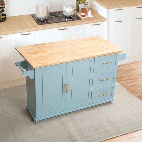 Naomi Home Eva Kitchen Cart-Color:Light Blue,Top Type:Butcher Block Wood