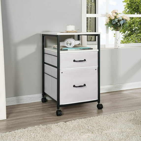 Naomi Home Evelyn Rolling Fabric Cabinet - Stylish and Versatile Storage Cart with Drawers | Ideal for Home, Office, and Bedroom | Easy Mobility with Wheels- White