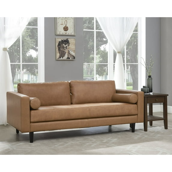 Naomi Home Genuine Mid-Century Leather Sofa Tan