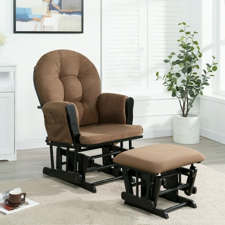 Naomi Home Glider Rocking Chair with Ottoman, Chocolate/Black