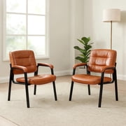 Naomi Home Mindy Office Guest Chair Set of 2, Heavy Duty Leather Executive Waiting Room Chairs, Lobby Reception Chairs with Padded Arm Rest, Side Chair, Conference Room Chairs Set of 2- Caramel