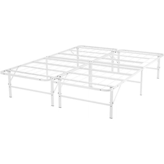 Naomi Home IdealBase 14 Metal Bed Frame Queen Size Heavy Duty Foldable Bed Frame with Steel Metal Slats Mattress Foundation Box Spring 600lbs Capacity Queen Size White