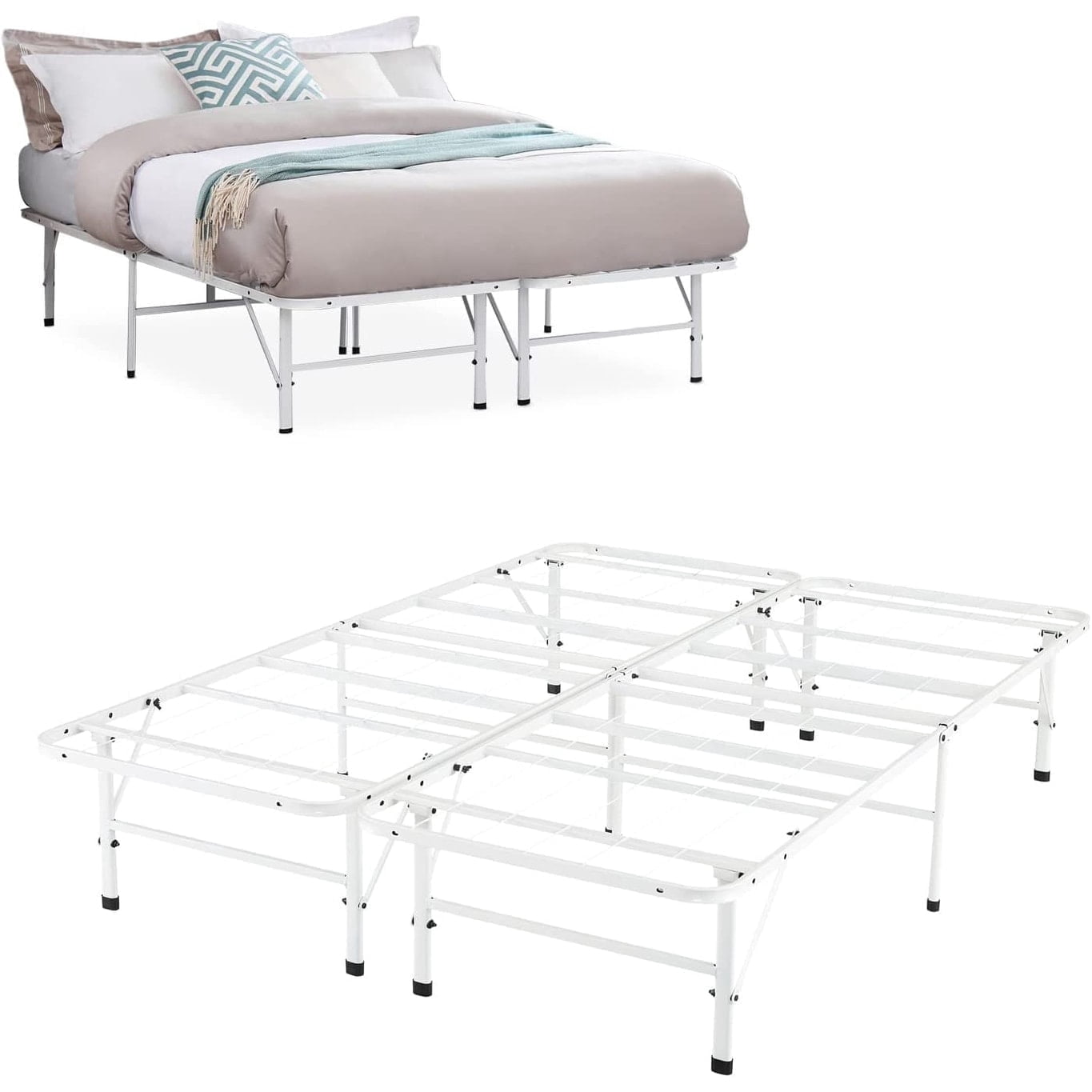 IdealBase 14" Foldable Full Bed Frame, Full Bed Frame – White