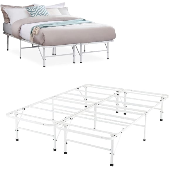 IdealBase 14" Foldable Full Bed Frame, Full Bed Frame – White