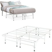 Naomi Home IdealBase 14" Metal Platform Foldable Bed Frame with Heavy Duty Steel Slat Mattress Foundation, Box Spring Replacement, Noise-Free, Tool-Free Assembly, Full/White