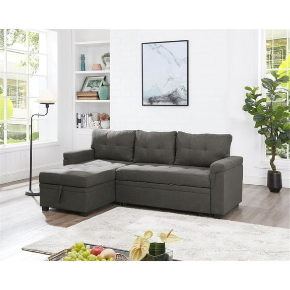 L-Shaped Sectional Sofa with Pull-Out Bed - Compact L-Shaped Couch for Living Room,Velvet, Espresso