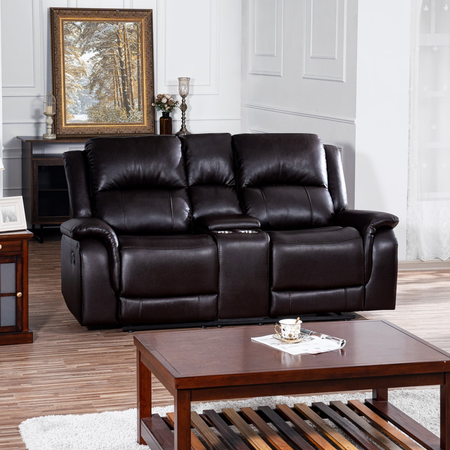Naomi Home Katie Leather Loveseat Recliner - Manual Recliner Sofa Couch