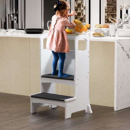 Naomi Home Kids Step To It Stool, Kitchen Step Stool for Kids, Wooden Stepping Stool with Anti-Slip Mat White