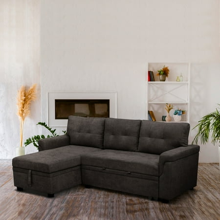 Naomi Home Laura Sectional Sleeper Sofa - Elegant L-Shaped Couch Convertible Pull-Out Bed, Ample Storage, Timeless Design, Sturdy Construction, Long-Lasting for Modern Living, Velvet, Espresso