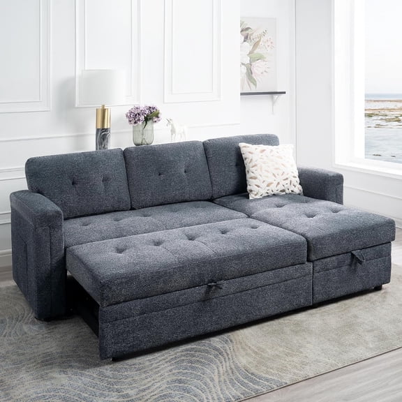 Naomi Home Lily Sectional Sleeper Sofa with USB ports-L-Shaped Couch Convertible Pull-Out Bed, Ample Storage, Timeless Design, Sturdy Construction, Long-Lasting for Modern Living, Gray, Microfiber